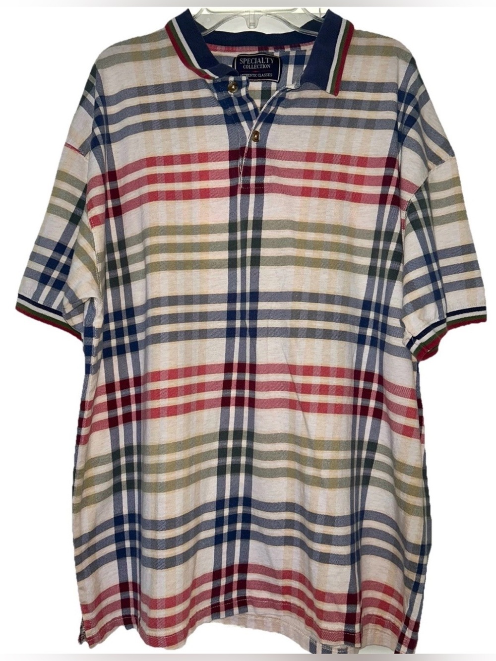 Vintage 90s Specialty Collection Authentic Classics Plaid Print Polo Golf Preppy